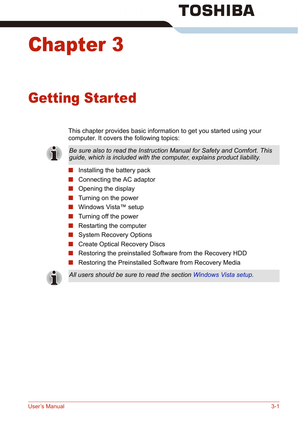 Chapter 3, Getting started | Toshiba U400 User Manual | Page 67 / 214
