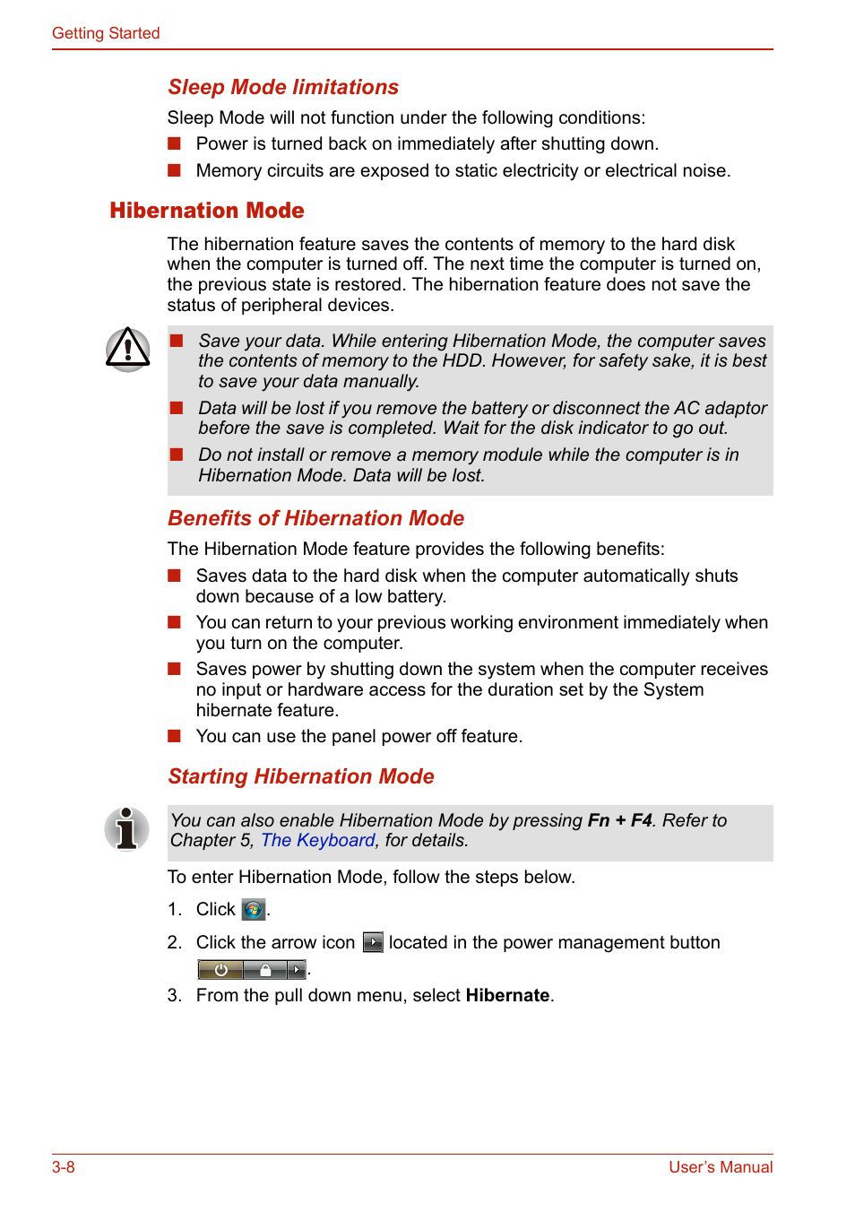 Hibernation mode, Hibernation mode -8 | Toshiba U400 User Manual | Page 74 / 214