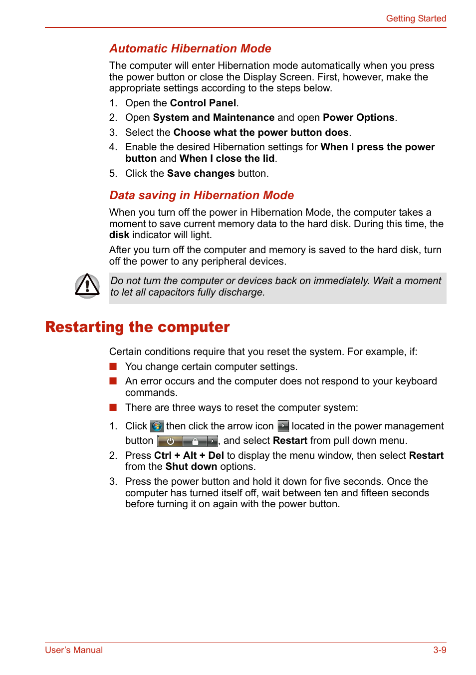 Restarting the computer, Restarting the computer -9 | Toshiba U400 User Manual | Page 75 / 214