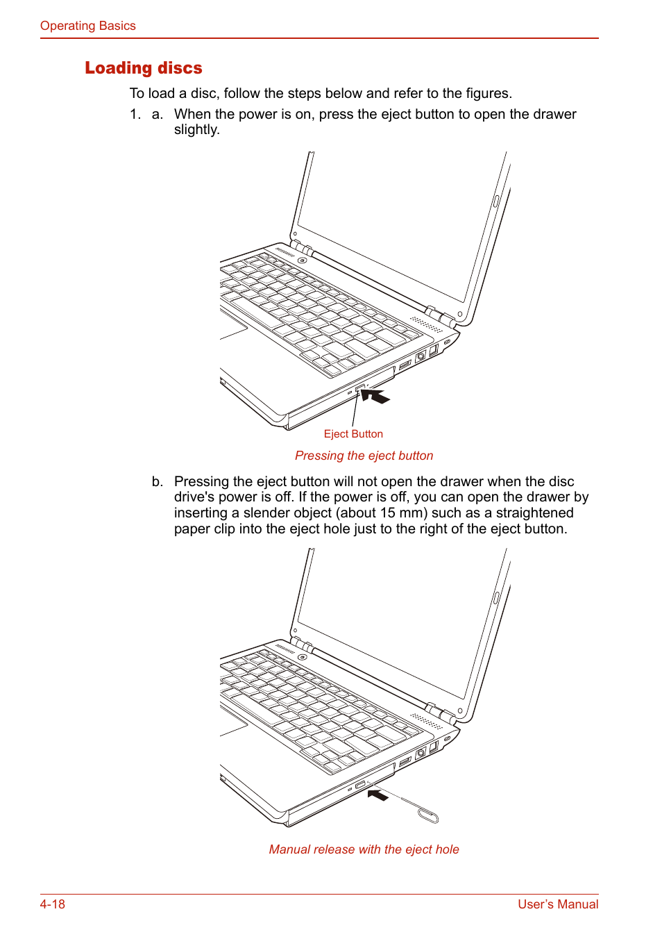 Loading discs, Loading discs -18 | Toshiba U400 User Manual | Page 96 / 214