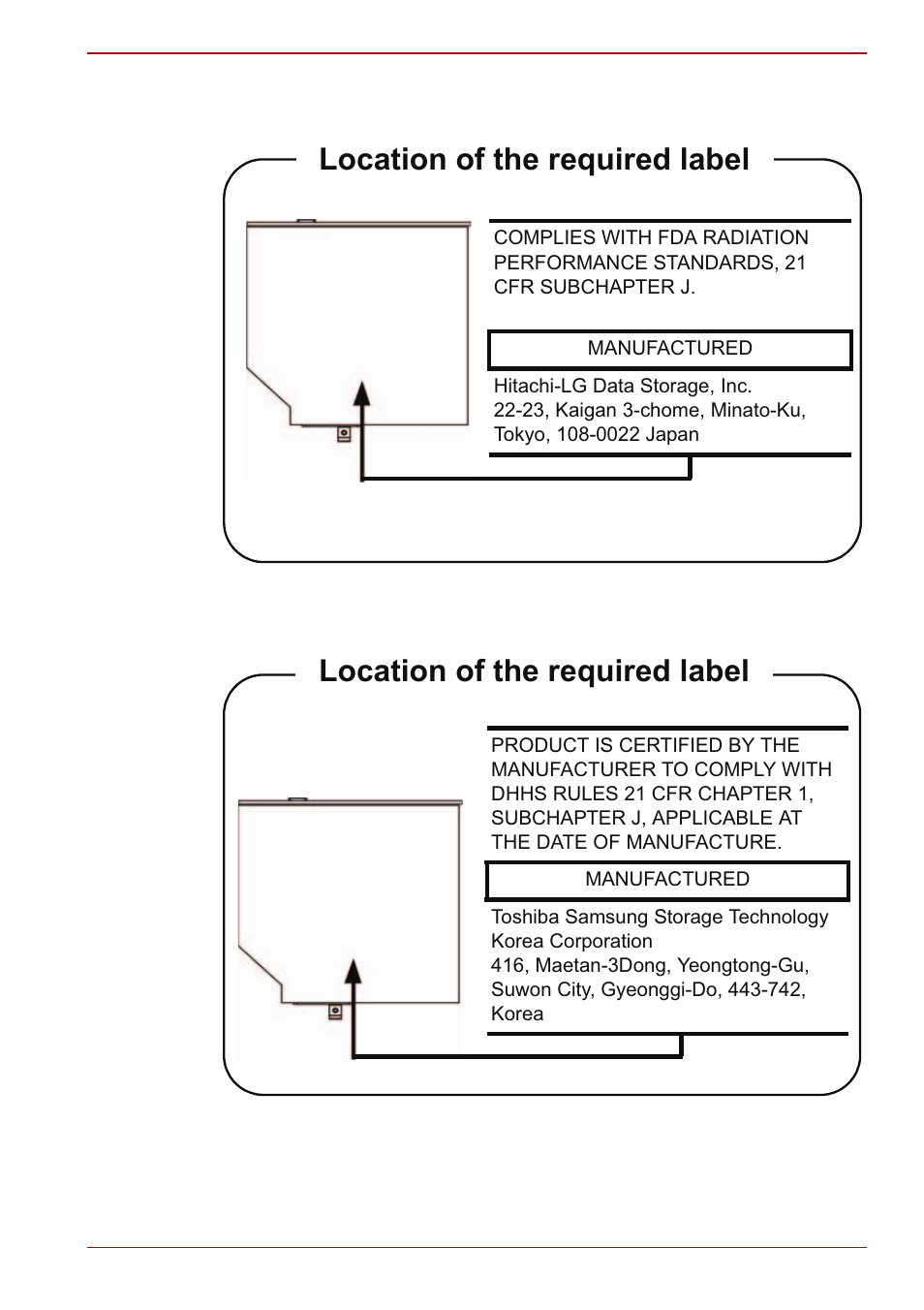 Location of the required label | Toshiba PORTABLE PERSONAL COMPUTER L505 User Manual | Page 9 / 188