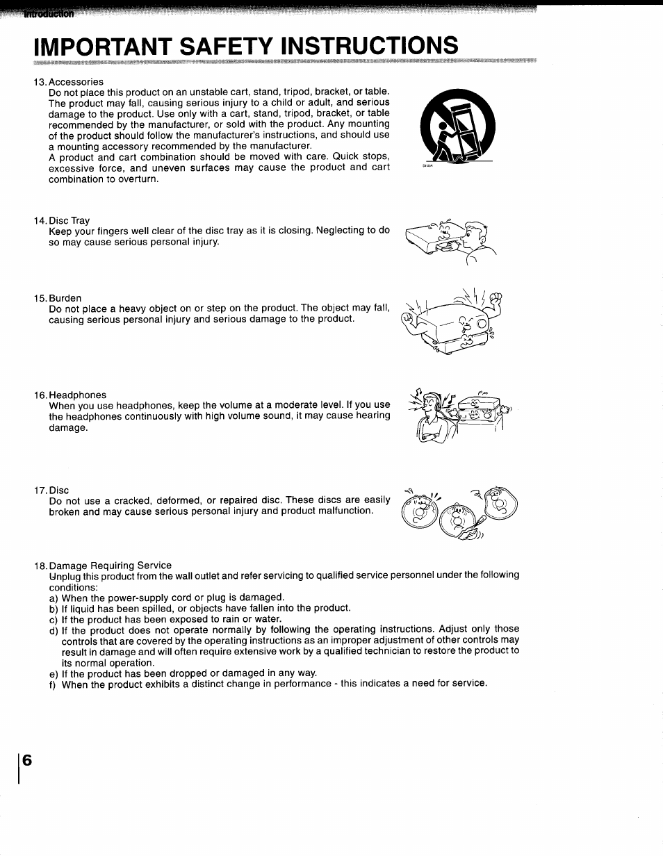Important safety instructions | Toshiba SD-1200U User Manual | Page 6 / 47