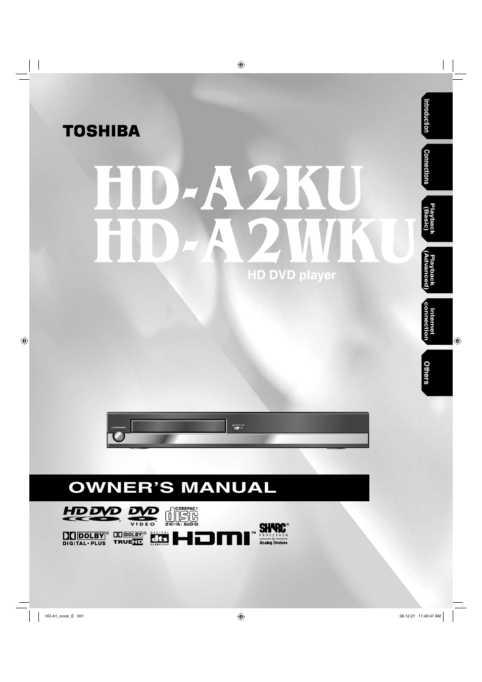 Toshiba HD-A2WKU User Manual | 72 pages