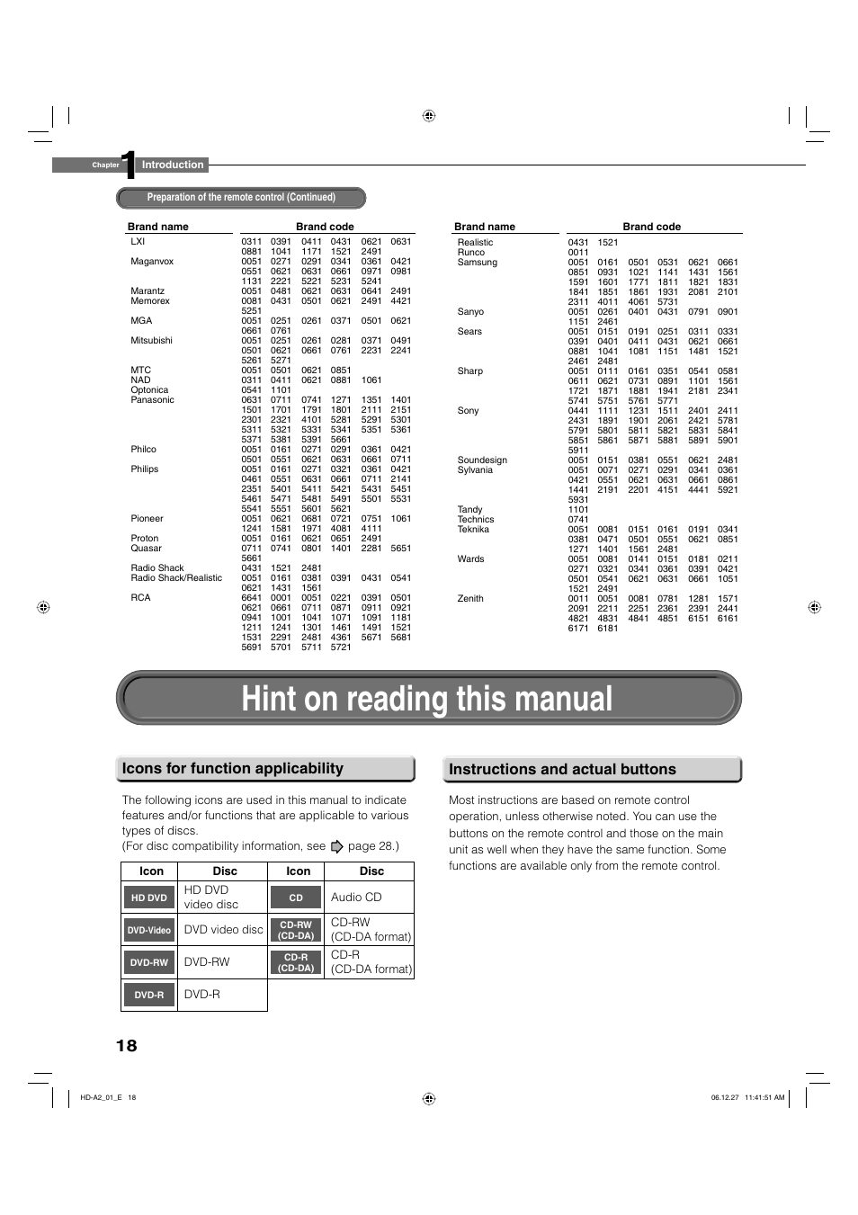 Hint on reading this manual | Toshiba HD-A2WKU User Manual | Page 18 / 72