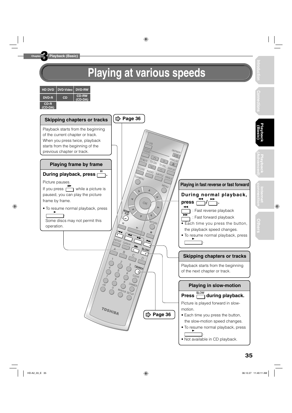 Playing at various speeds | Toshiba HD-A2WKU User Manual | Page 35 / 72