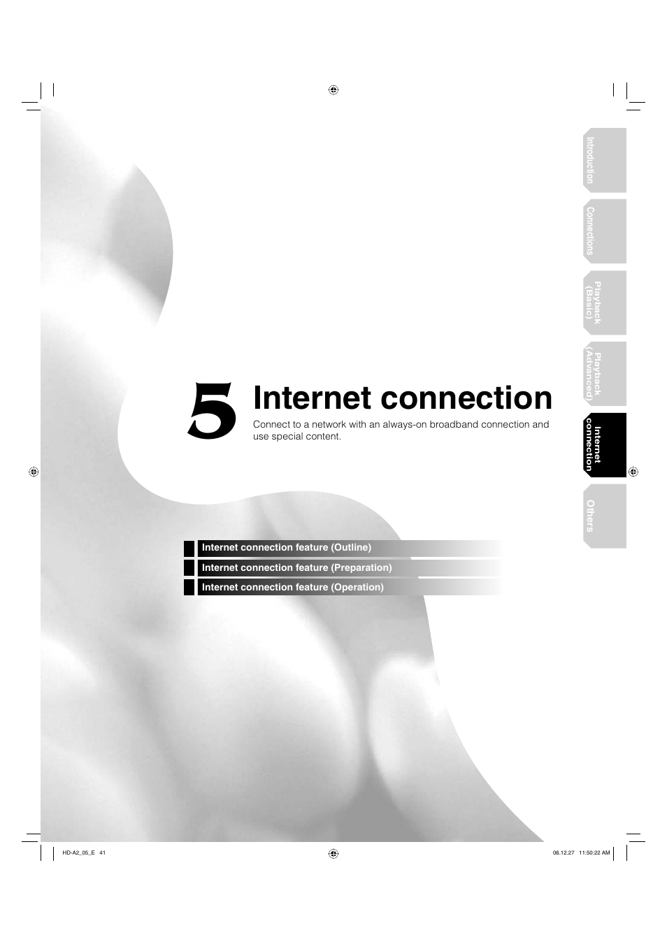 Internet connection | Toshiba HD-A2WKU User Manual | Page 41 / 72