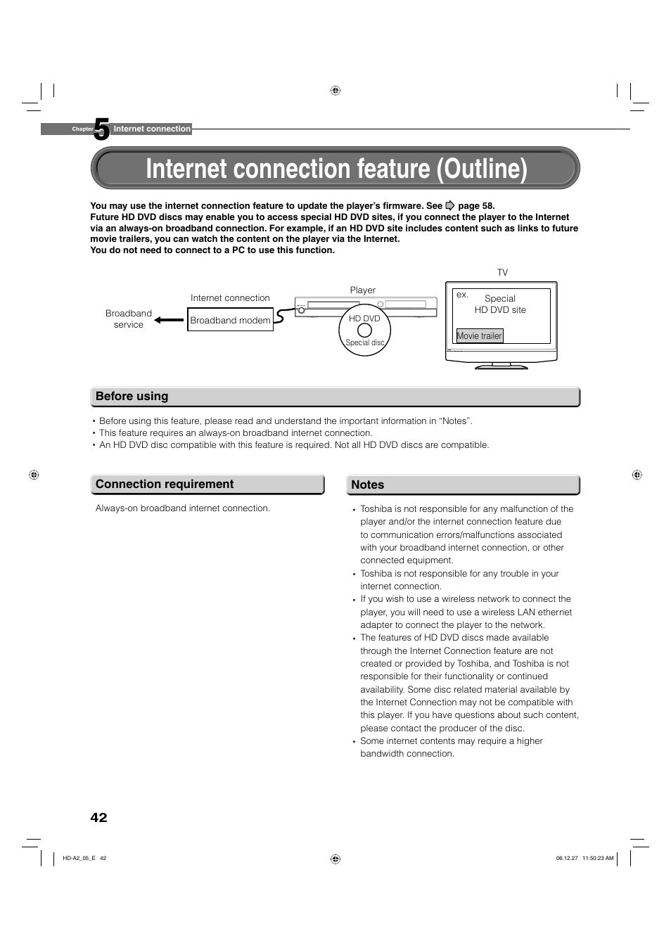 Internet connection feature (outline) | Toshiba HD-A2WKU User Manual | Page 42 / 72