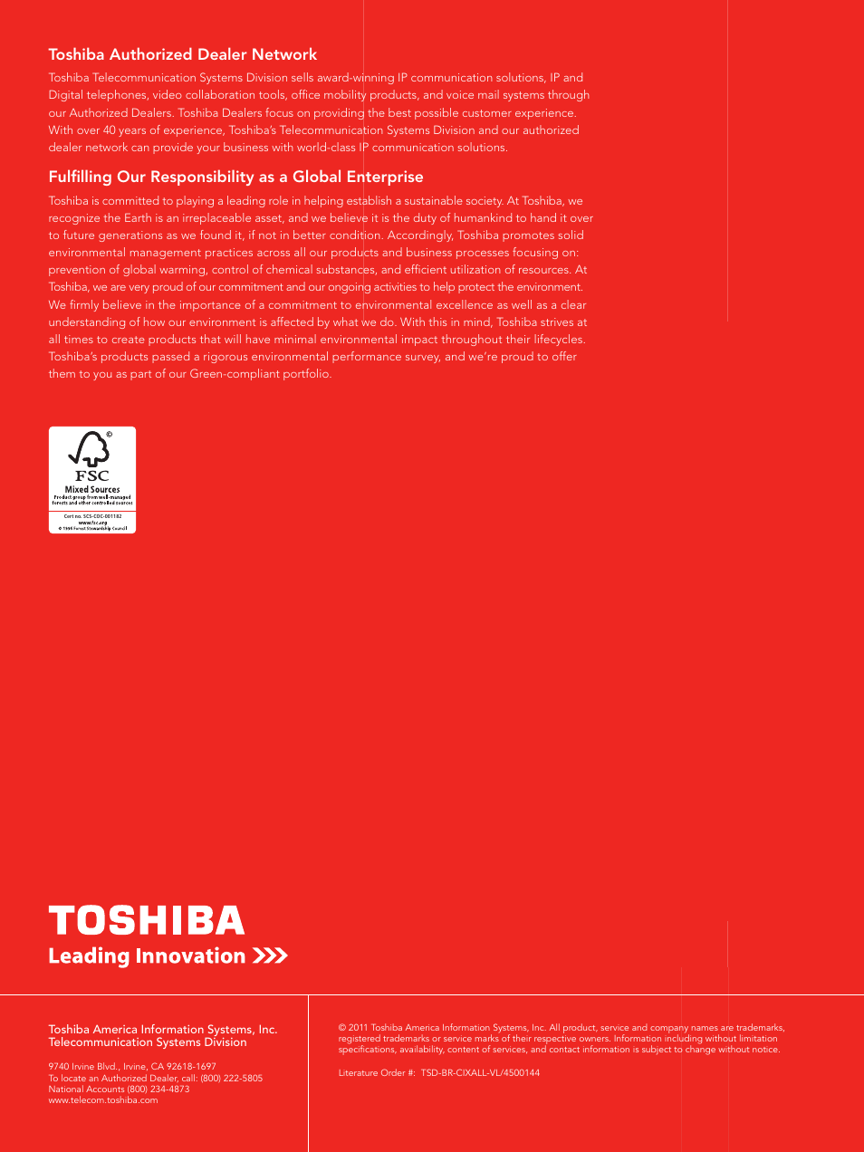 Toshiba authorized dealer network | Toshiba iES32 User Manual | Page 12 / 12