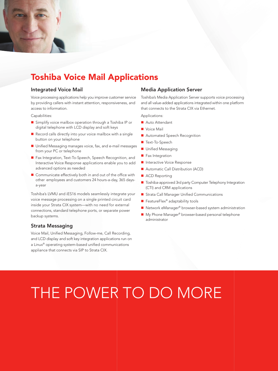 The power to do more, Toshiba voice mail applications | Toshiba iES32 User Manual | Page 4 / 12