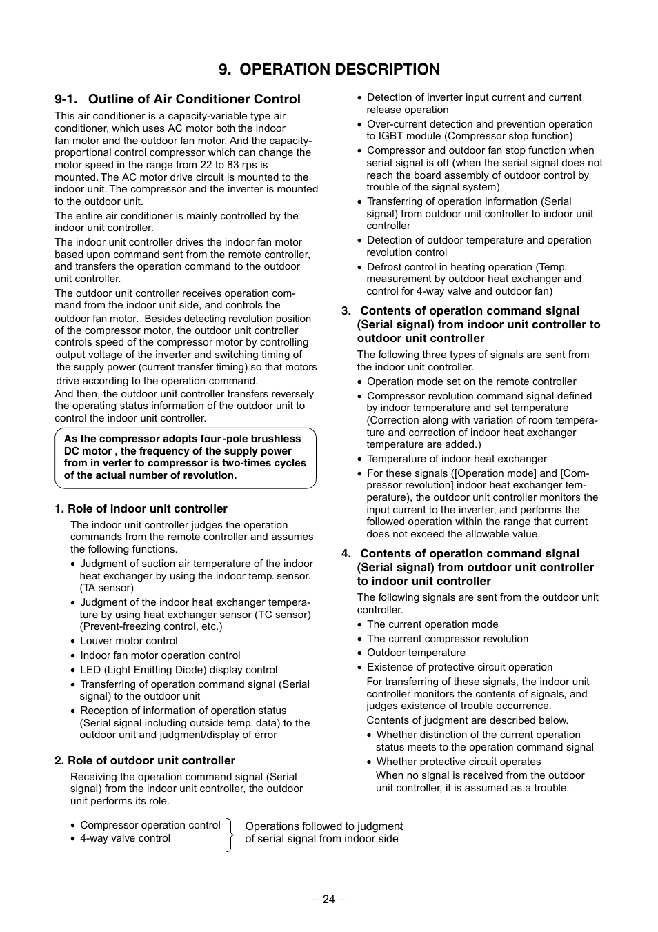 Operation description, 1. outline of air conditioner control | Toshiba RAS-10SKV-A User Manual | Page 25 / 94