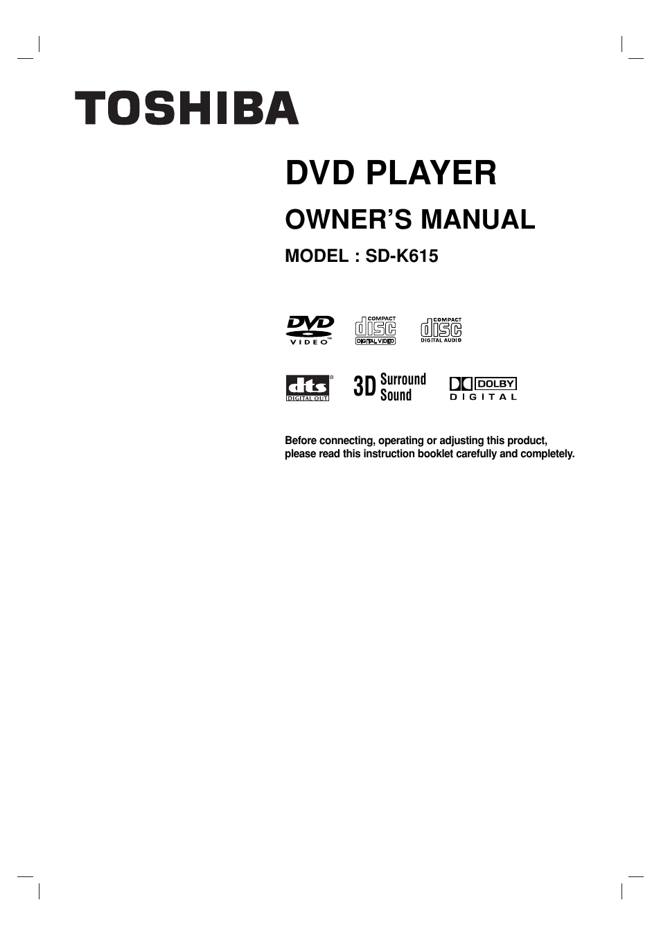 Toshiba SD-K615 User Manual | 30 pages