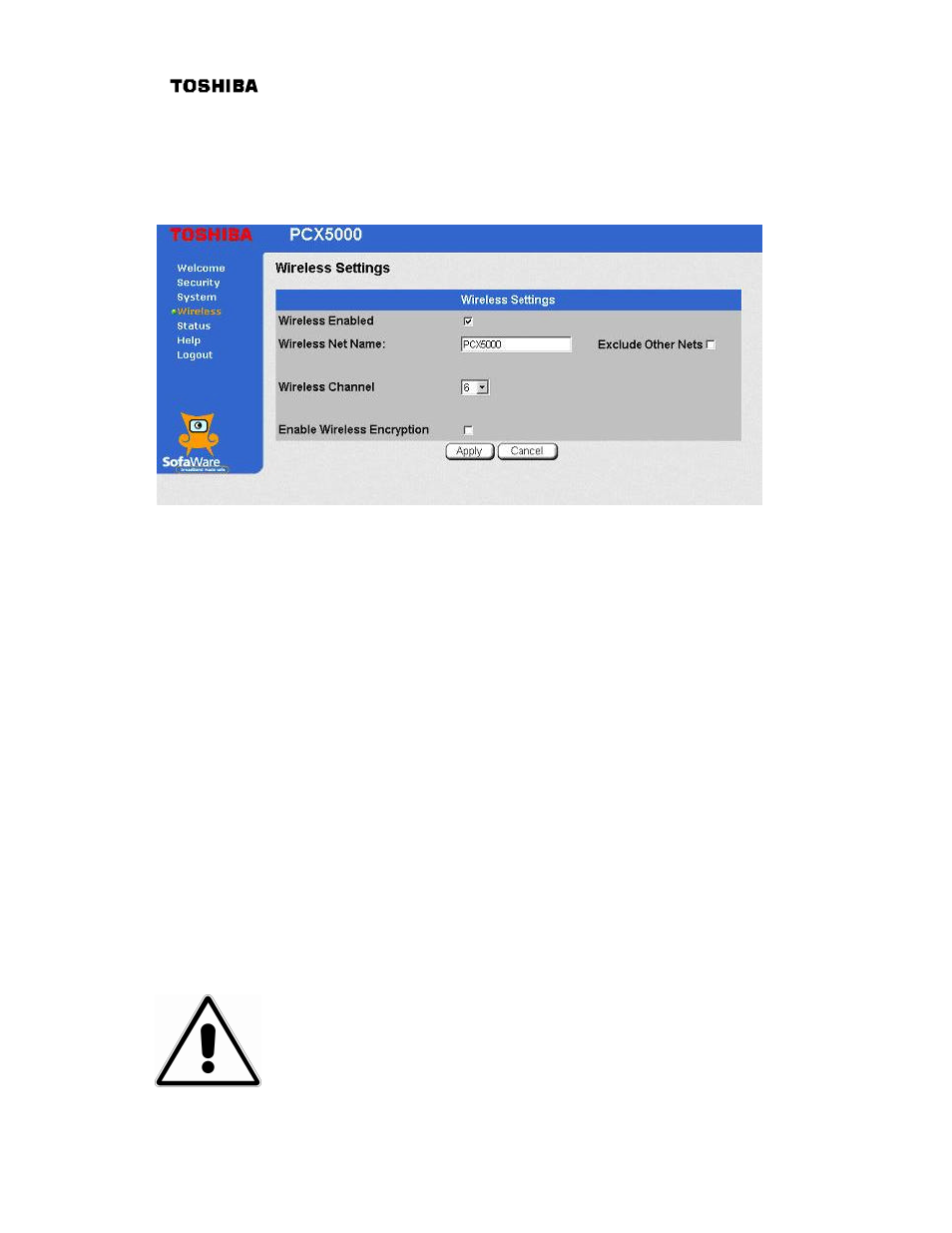 Important information, Pcx5000 wireless configuration | Toshiba PCX 5000 User Manual | Page 34 / 53