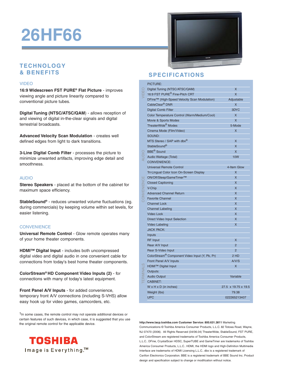 26hf66 | Toshiba 26HF66 User Manual | Page 2 / 2