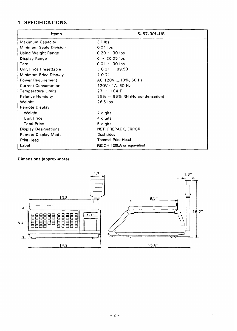 Specifications | Toshiba TEC SL57 SERIES User Manual | Page 5 / 30