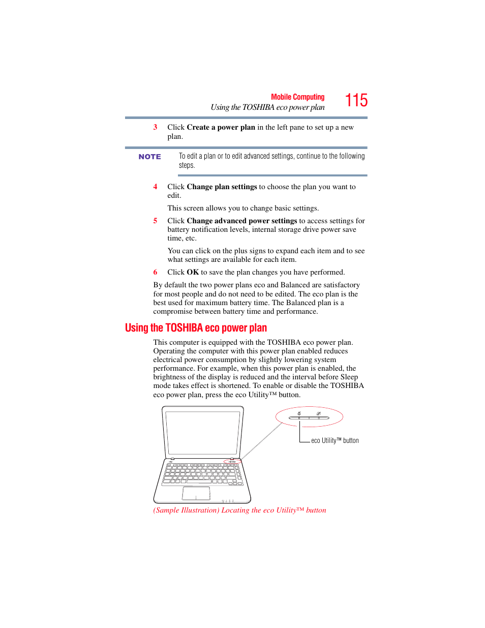 Using the toshiba eco power plan | Toshiba SATELLITE E300 User Manual | Page 115 / 213