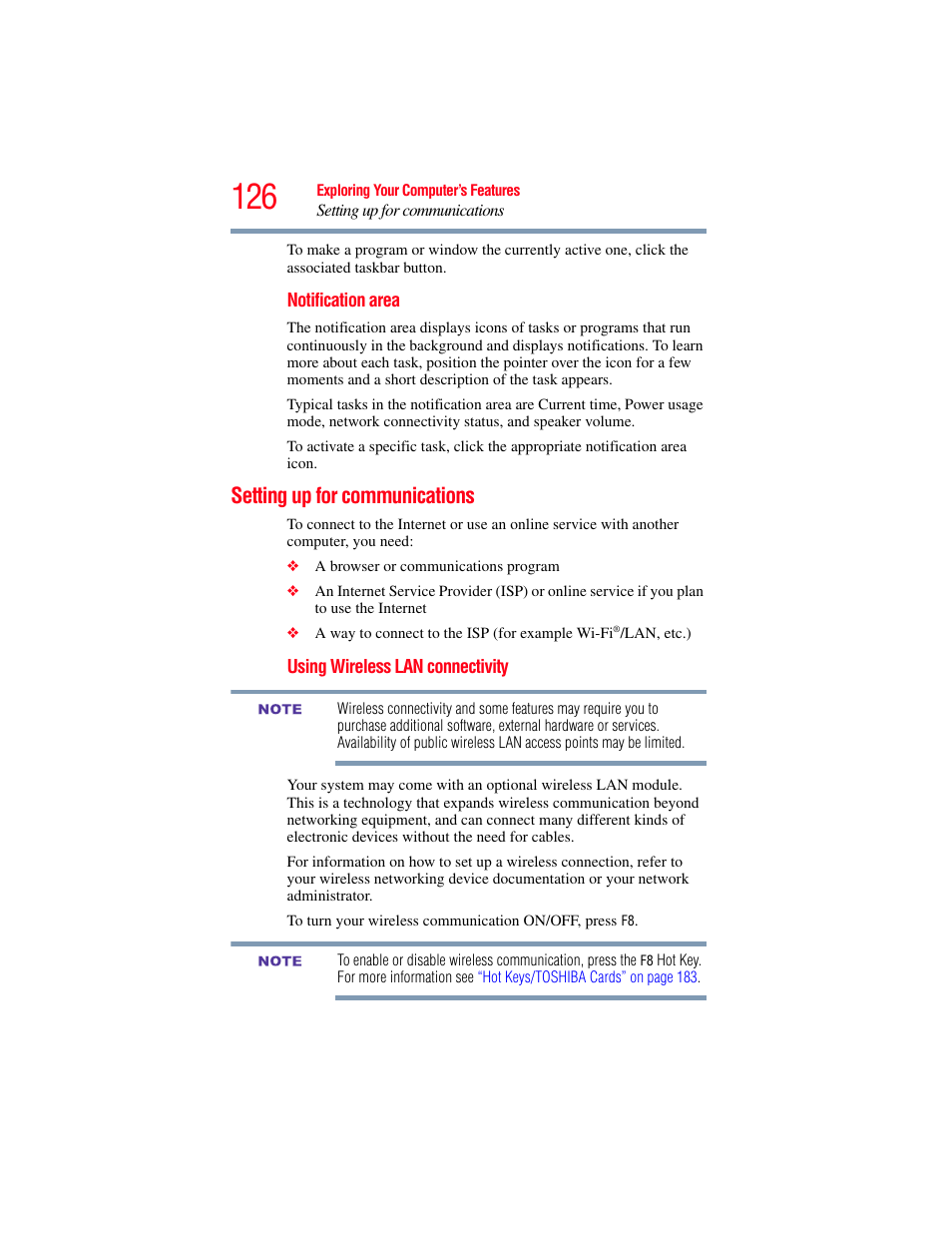 Setting up for communications | Toshiba SATELLITE E300 User Manual | Page 126 / 213