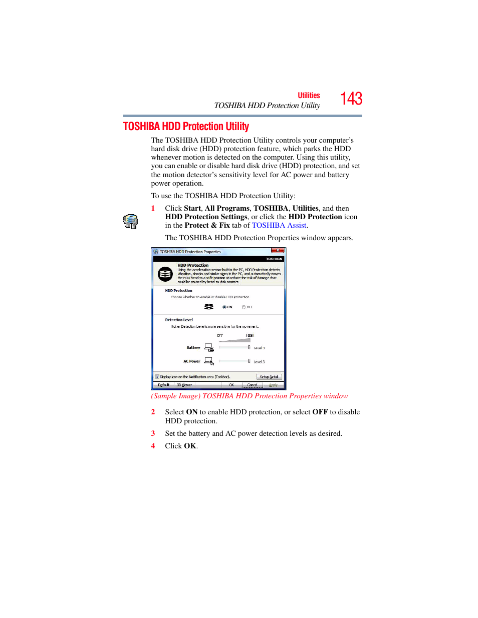 Toshiba hdd protection utility | Toshiba SATELLITE E300 User Manual | Page 143 / 213