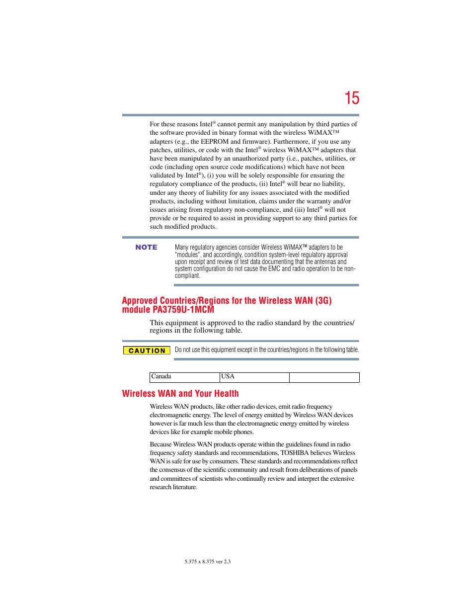 Wireless wan and your health | Toshiba SATELLITE E300 User Manual | Page 15 / 213