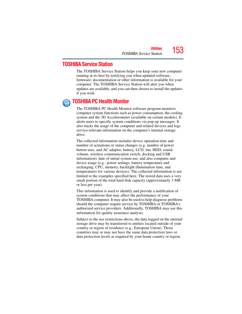 Toshiba service station, Toshiba pc health monitor, Toshiba service station toshiba pc health monitor | Toshiba SATELLITE E300 User Manual | Page 153 / 213