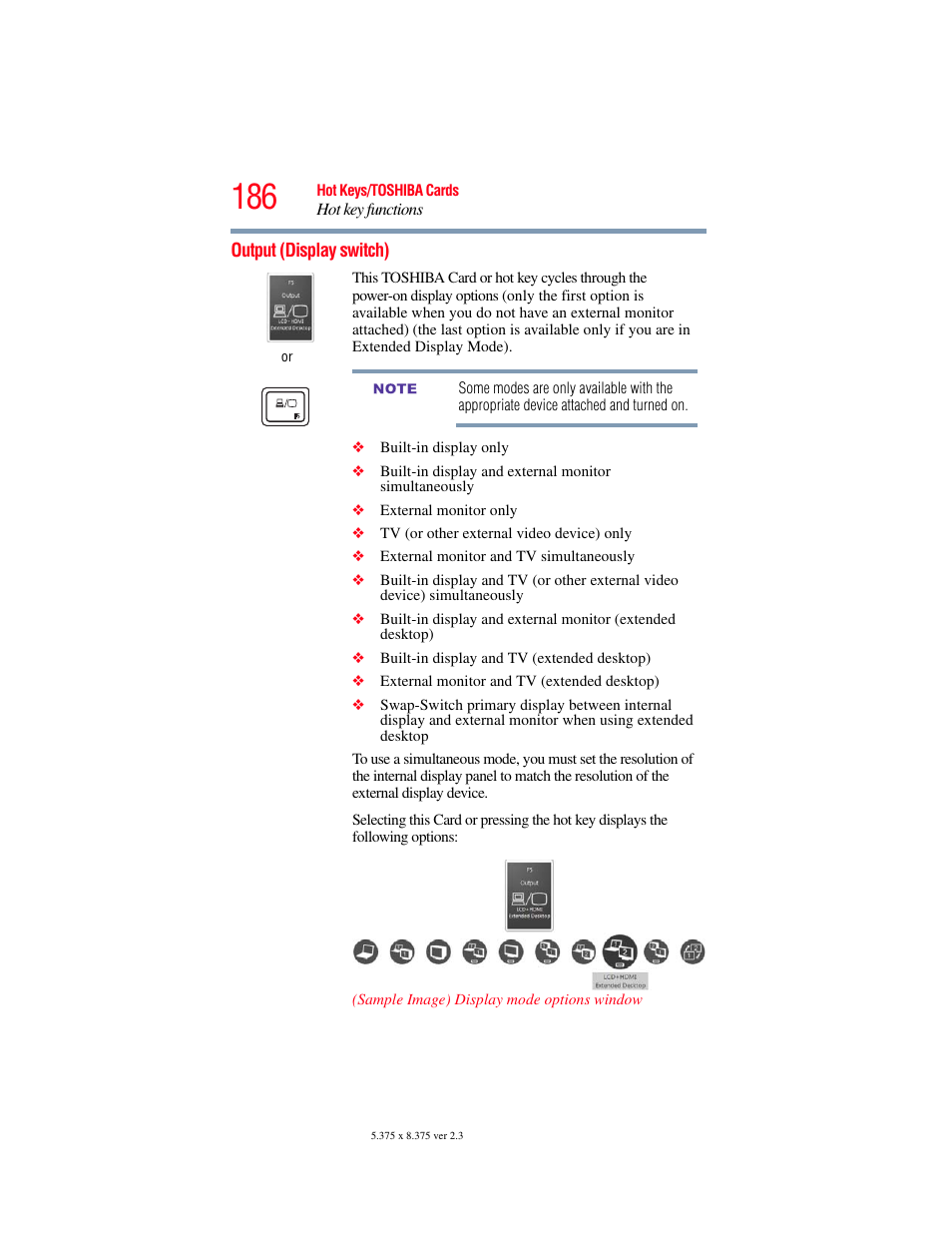 Output (display switch) | Toshiba SATELLITE E300 User Manual | Page 186 / 213