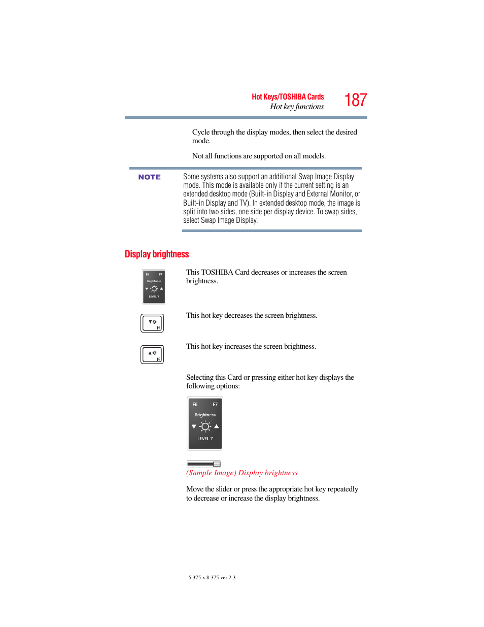 Display brightness | Toshiba SATELLITE E300 User Manual | Page 187 / 213