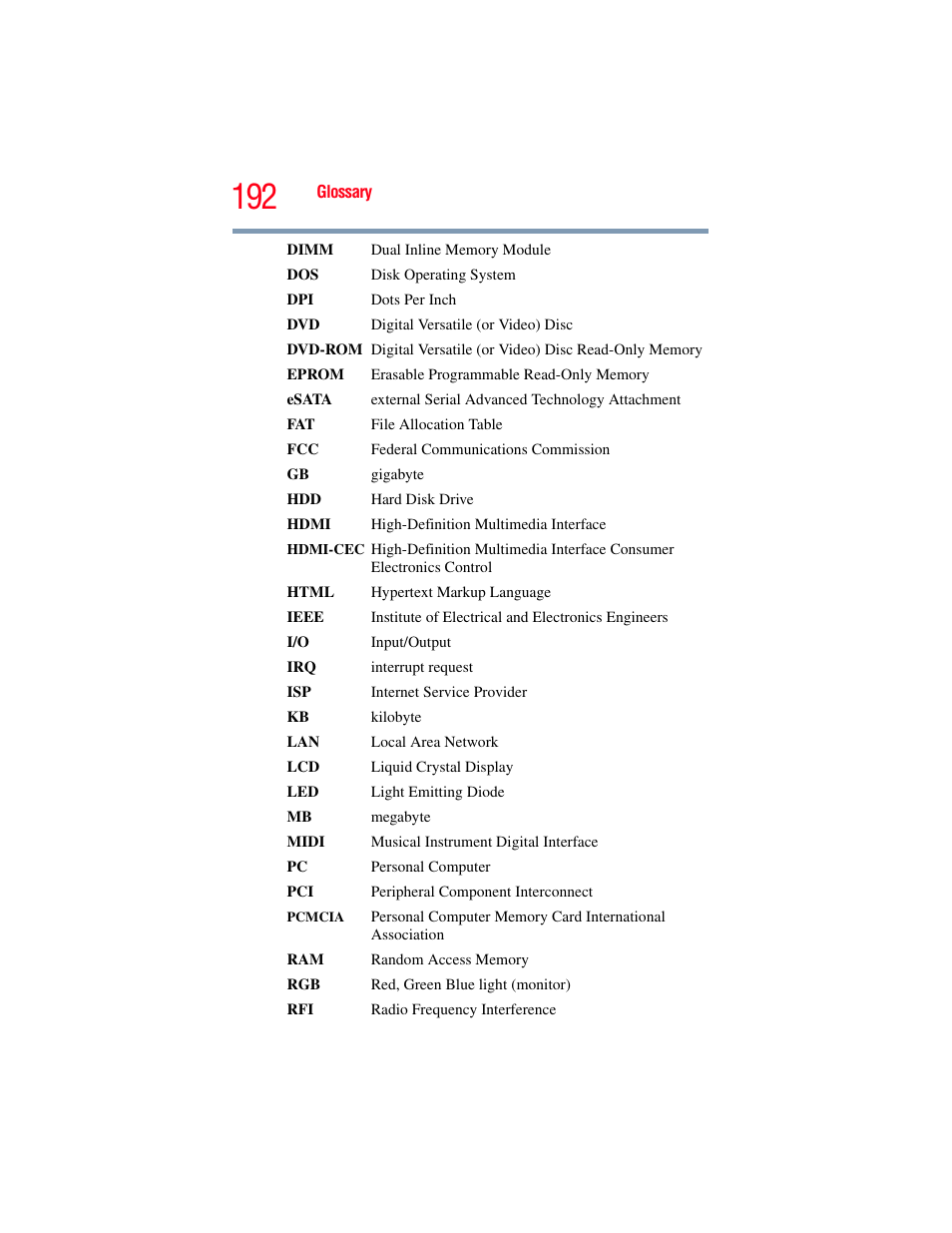 Toshiba SATELLITE E300 User Manual | Page 192 / 213