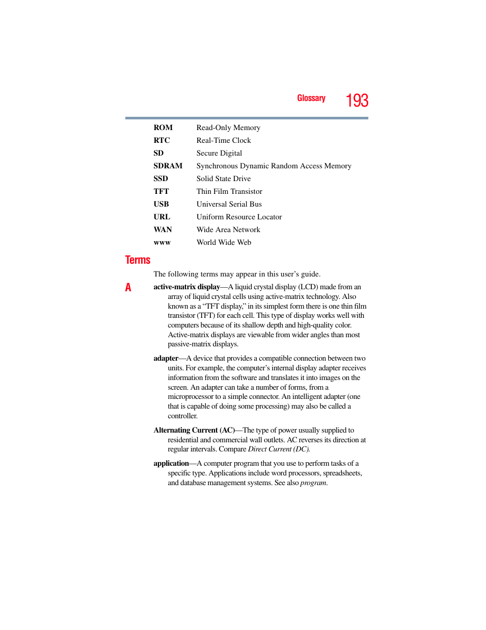 Terms | Toshiba SATELLITE E300 User Manual | Page 193 / 213