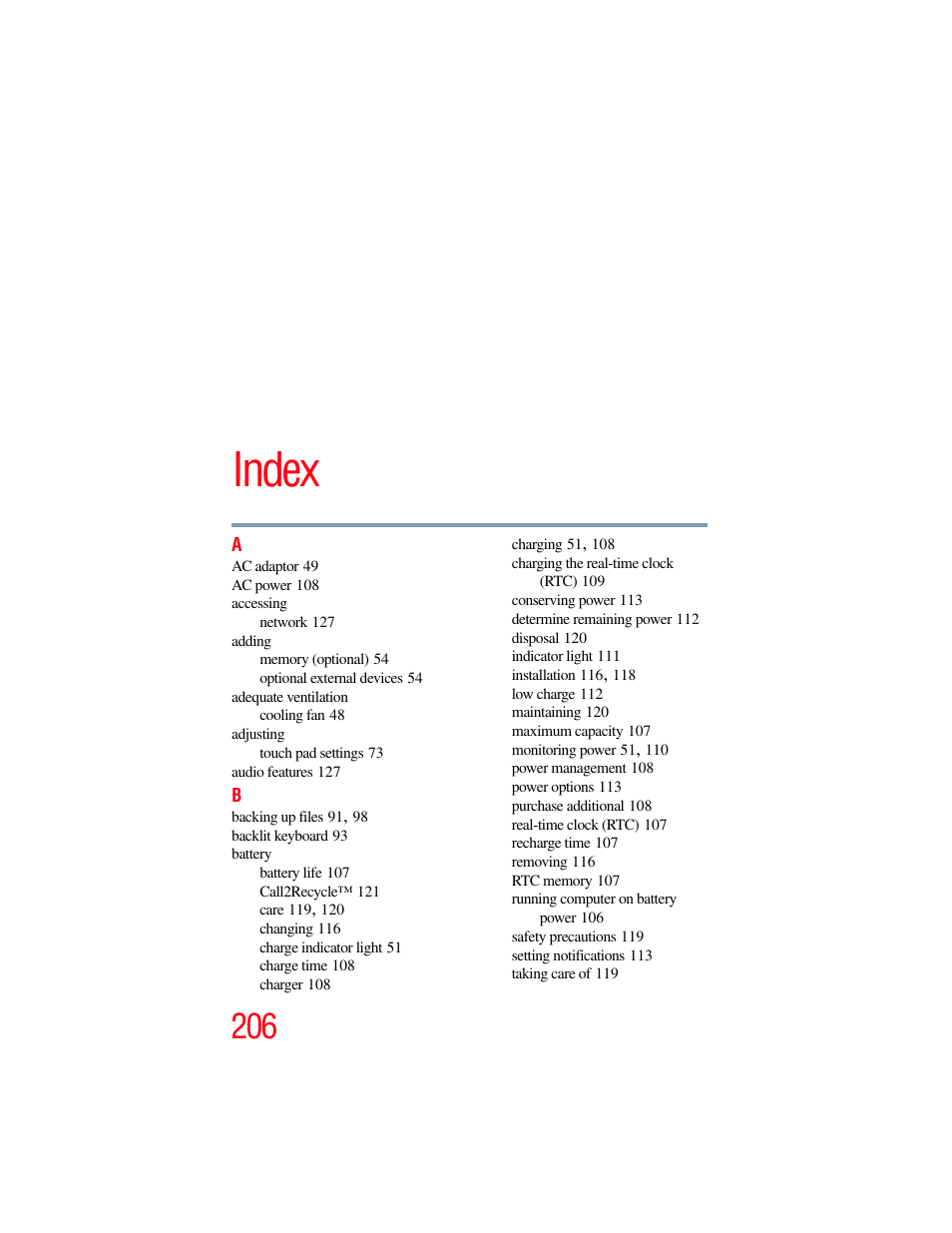 Index | Toshiba SATELLITE E300 User Manual | Page 206 / 213