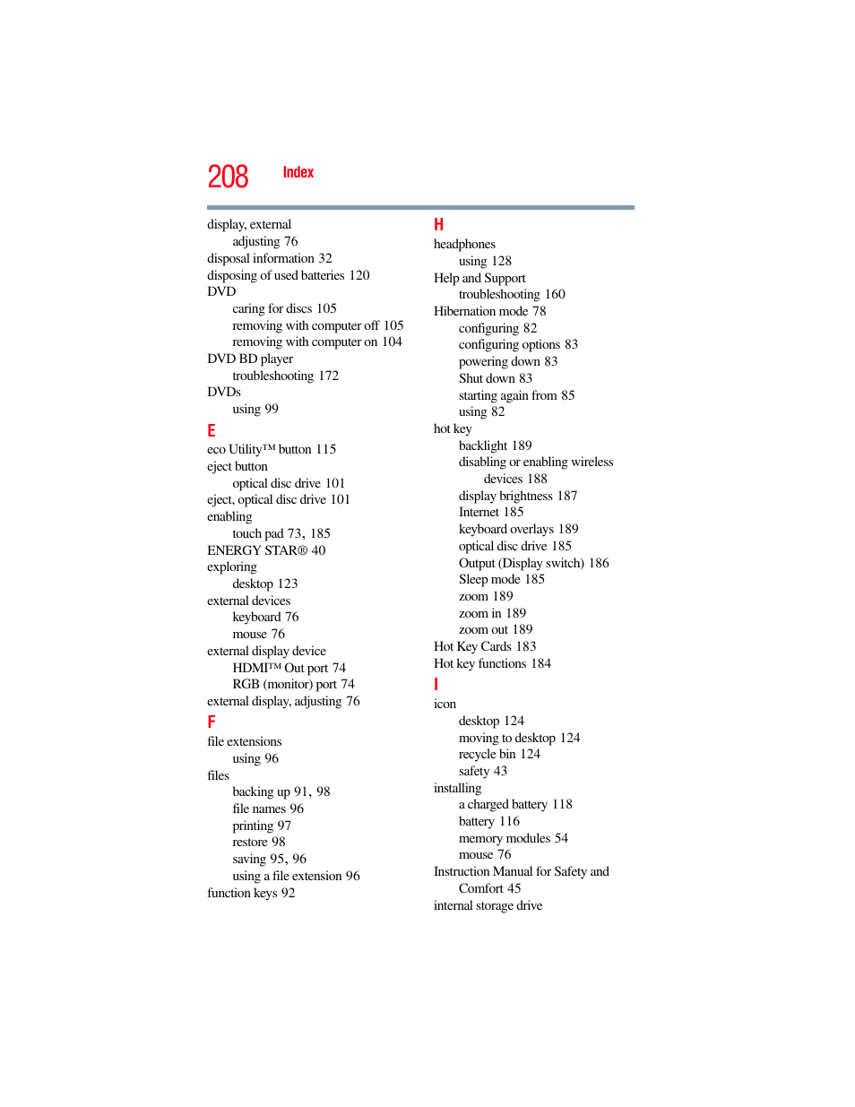 Toshiba SATELLITE E300 User Manual | Page 208 / 213