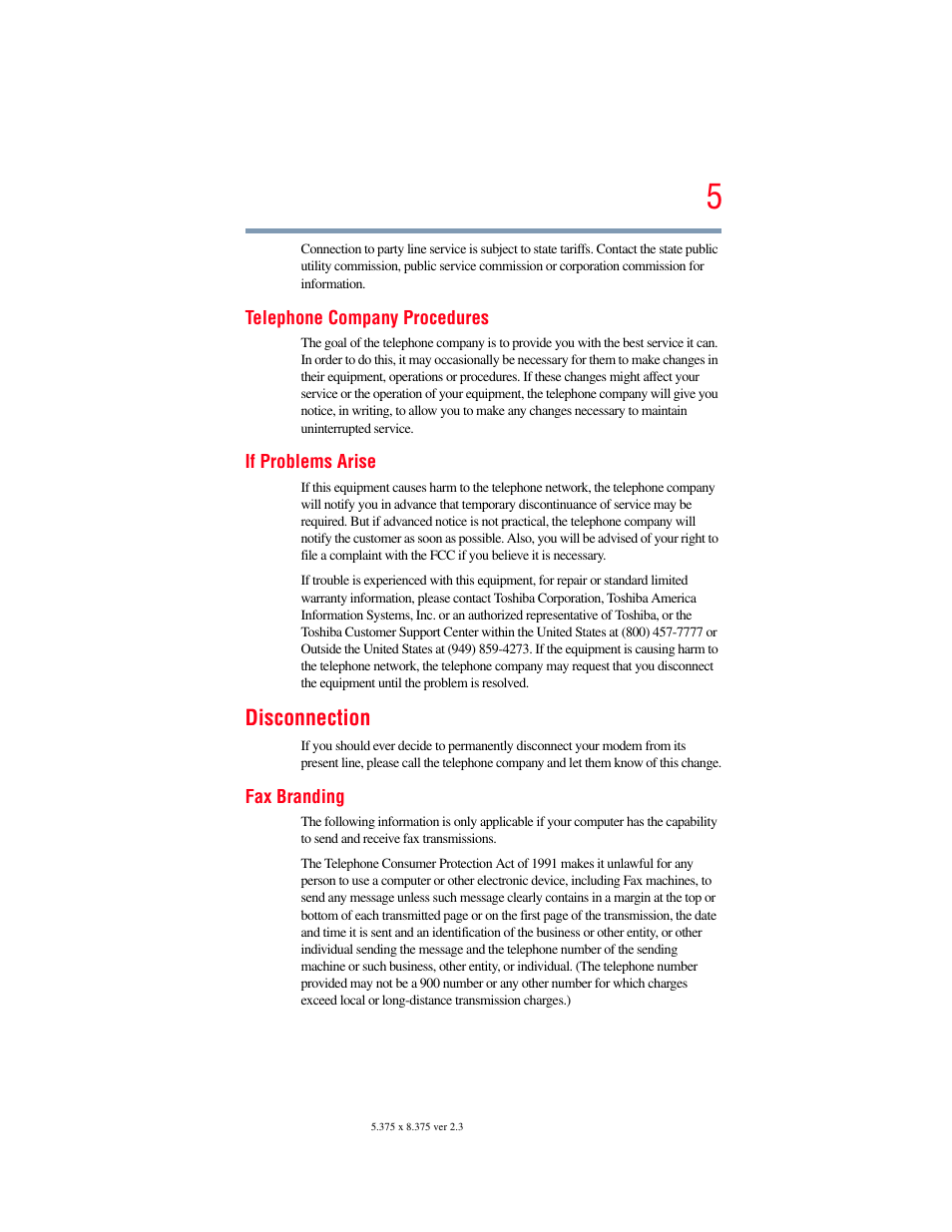 Disconnection | Toshiba SATELLITE E300 User Manual | Page 5 / 213