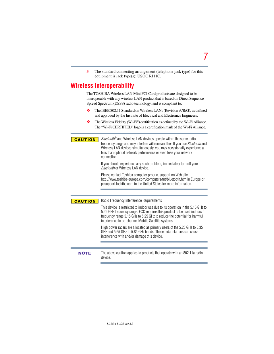 Wireless interoperability | Toshiba SATELLITE E300 User Manual | Page 7 / 213