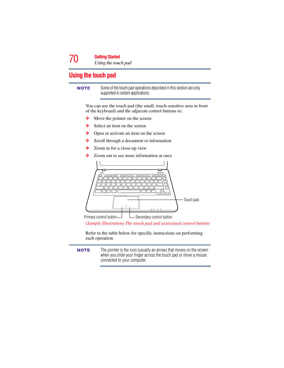 Using the touch pad | Toshiba SATELLITE E300 User Manual | Page 70 / 213