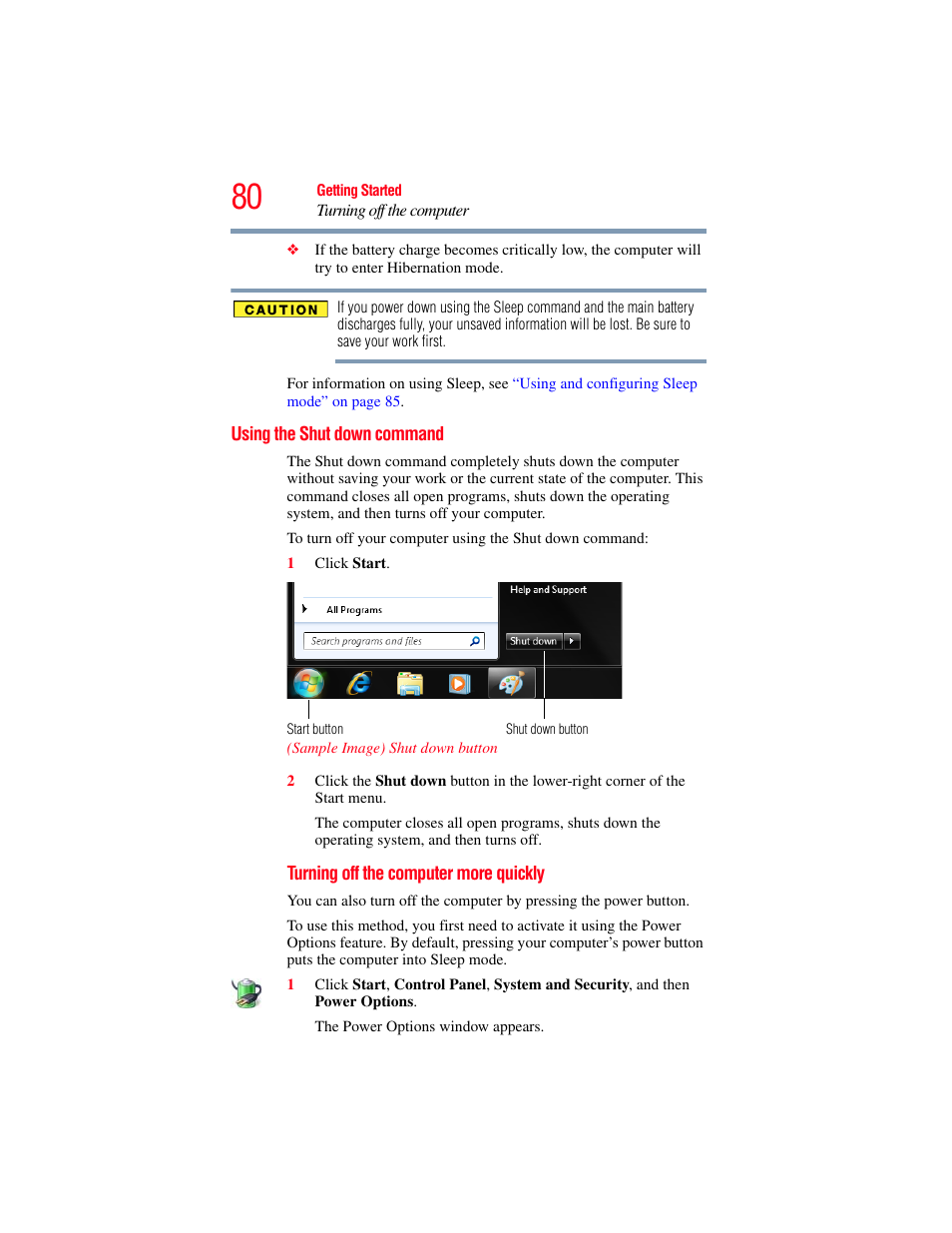 Using the shut down command | Toshiba SATELLITE E300 User Manual | Page 80 / 213