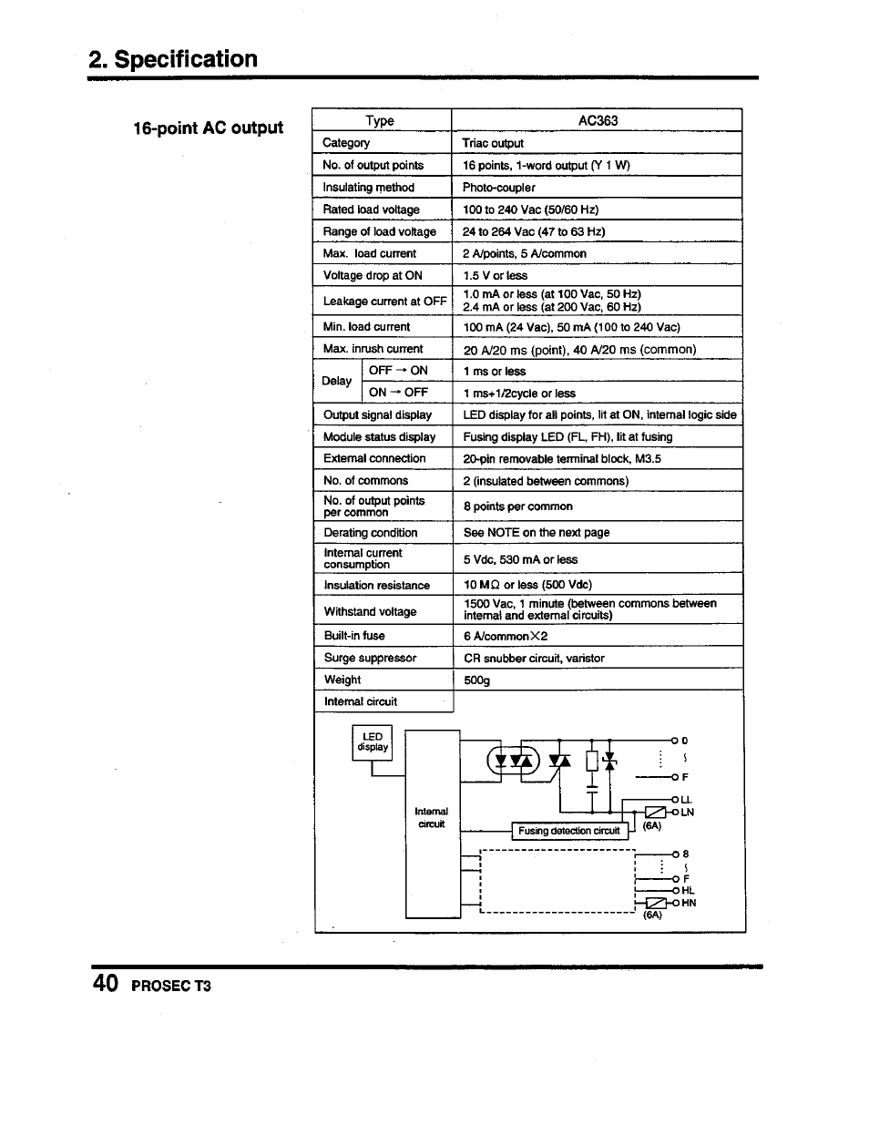 Point ac output, Specification | Toshiba Programmable Controller PROSEC T3 User Manual | Page 48 / 100