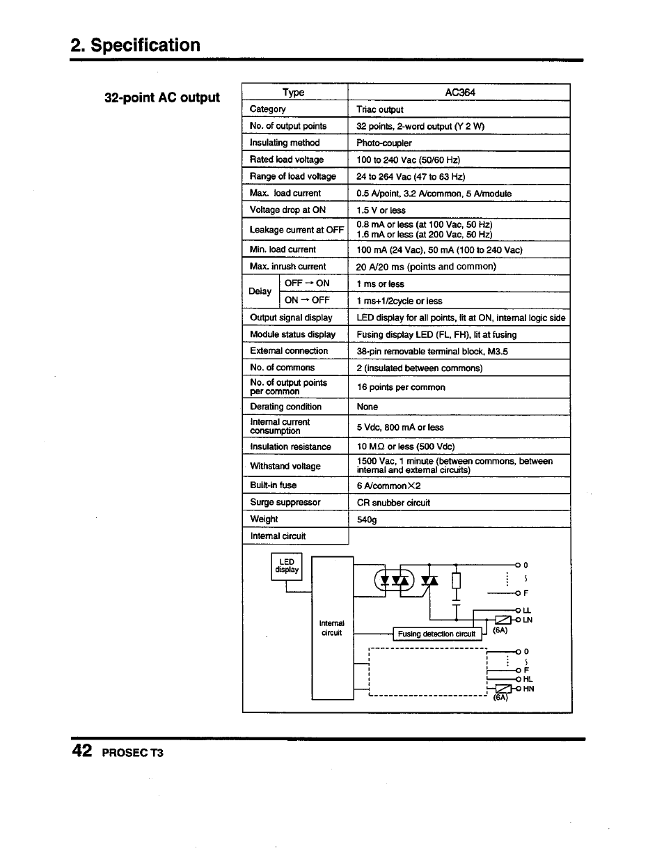 Point ac output, Specification | Toshiba Programmable Controller PROSEC T3 User Manual | Page 50 / 100
