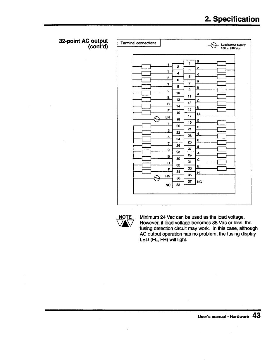 Point ac output (cont'd), Specification | Toshiba Programmable Controller PROSEC T3 User Manual | Page 51 / 100