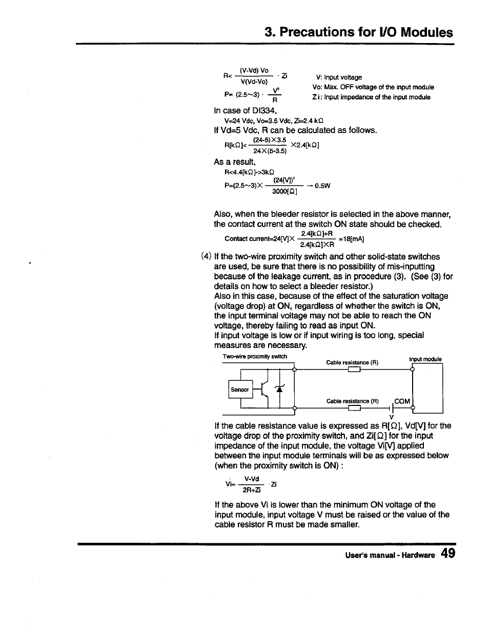 Precautions for i/o modules | Toshiba Programmable Controller PROSEC T3 User Manual | Page 57 / 100