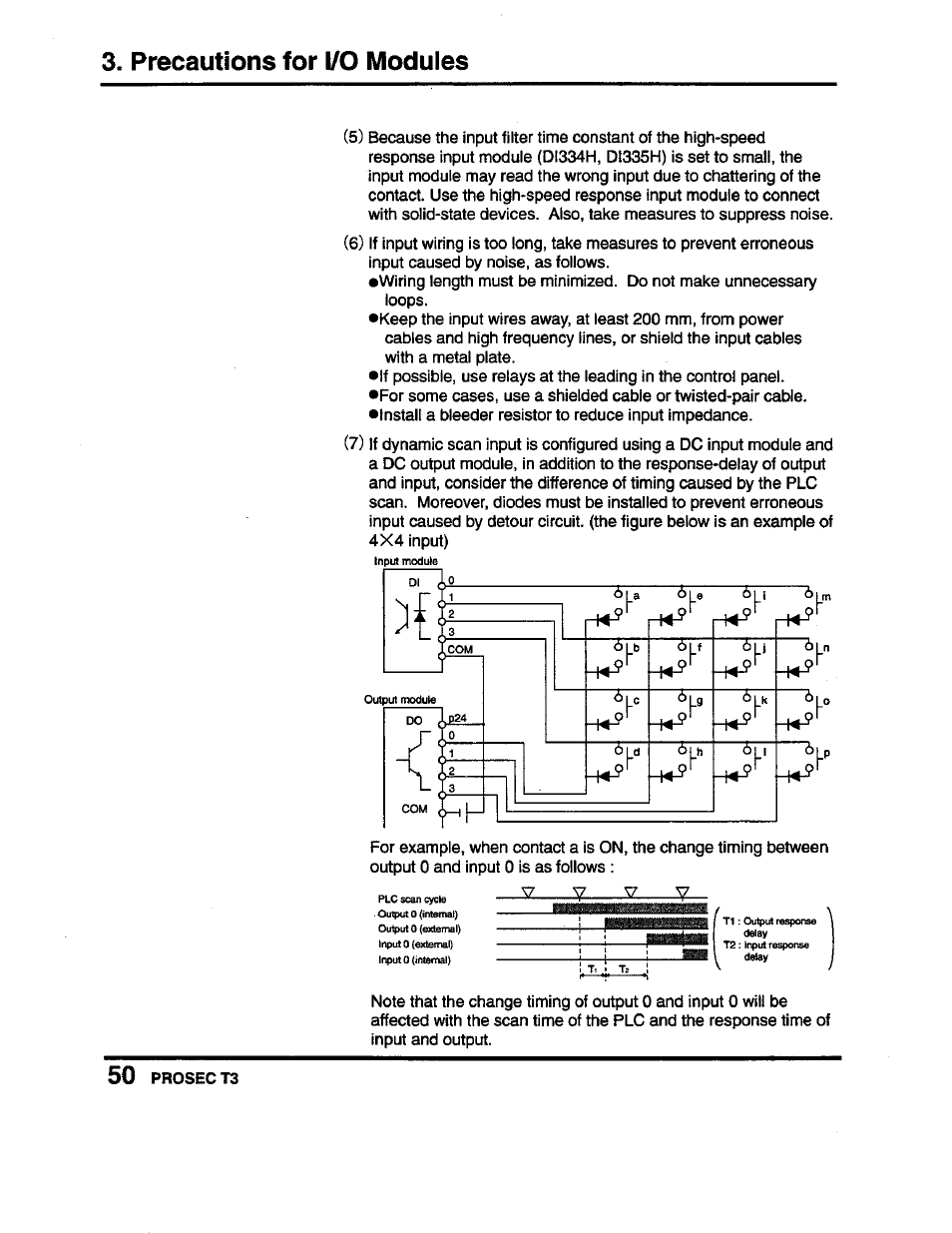 Precautions for i/o modules | Toshiba Programmable Controller PROSEC T3 User Manual | Page 58 / 100