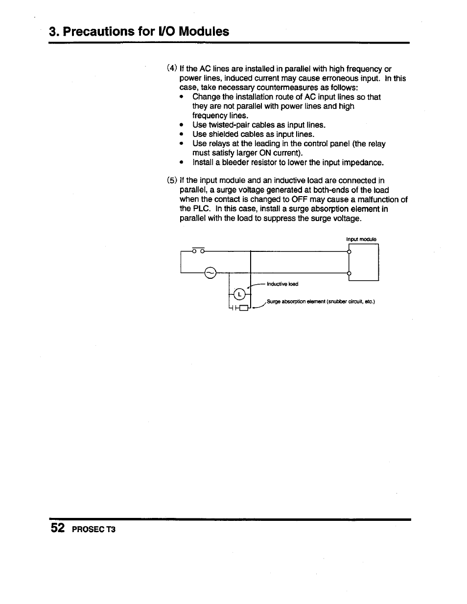 Precautions for i/o modules | Toshiba Programmable Controller PROSEC T3 User Manual | Page 60 / 100
