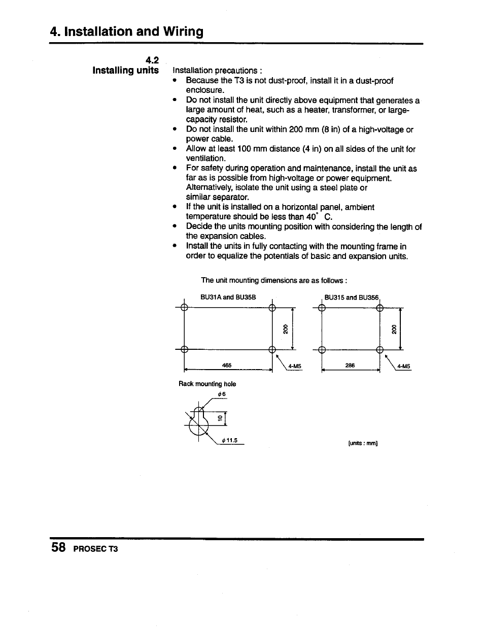 Installation and wiring, 2 installing units | Toshiba Programmable Controller PROSEC T3 User Manual | Page 66 / 100