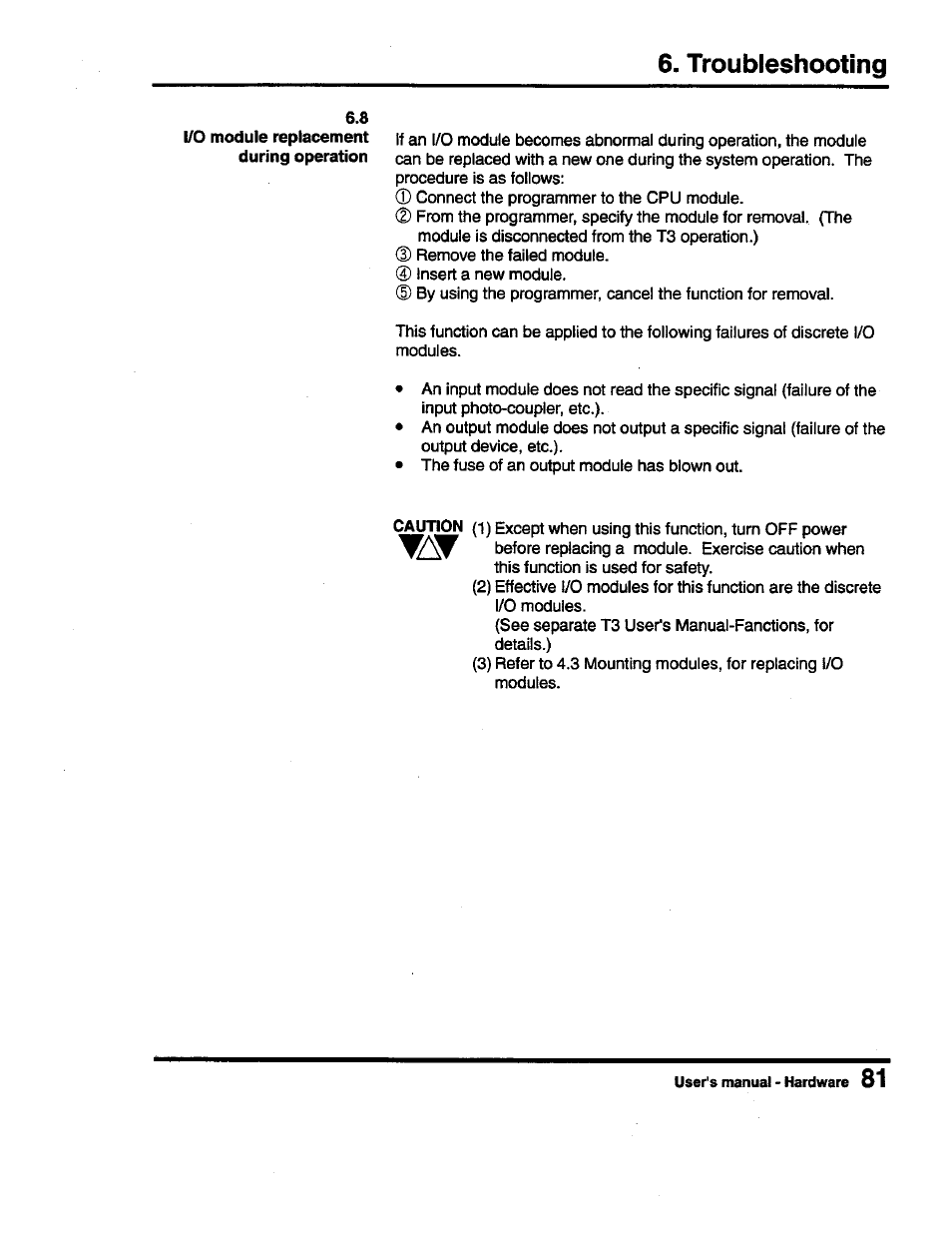 Troubleshooting | Toshiba Programmable Controller PROSEC T3 User Manual | Page 89 / 100