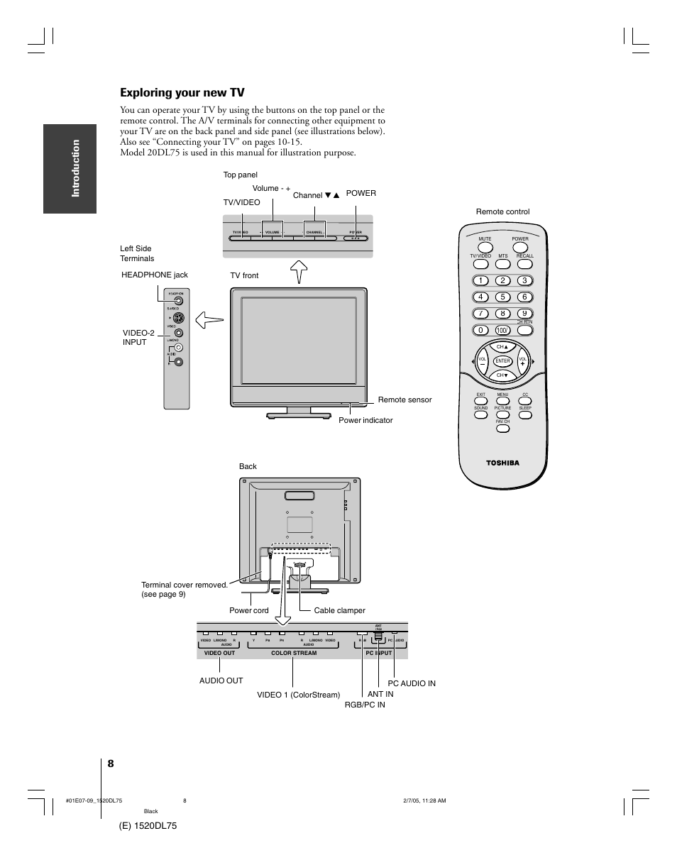 Exploring your new tv, Intr oduction | Toshiba 20DL75 User Manual | Page 8 / 36