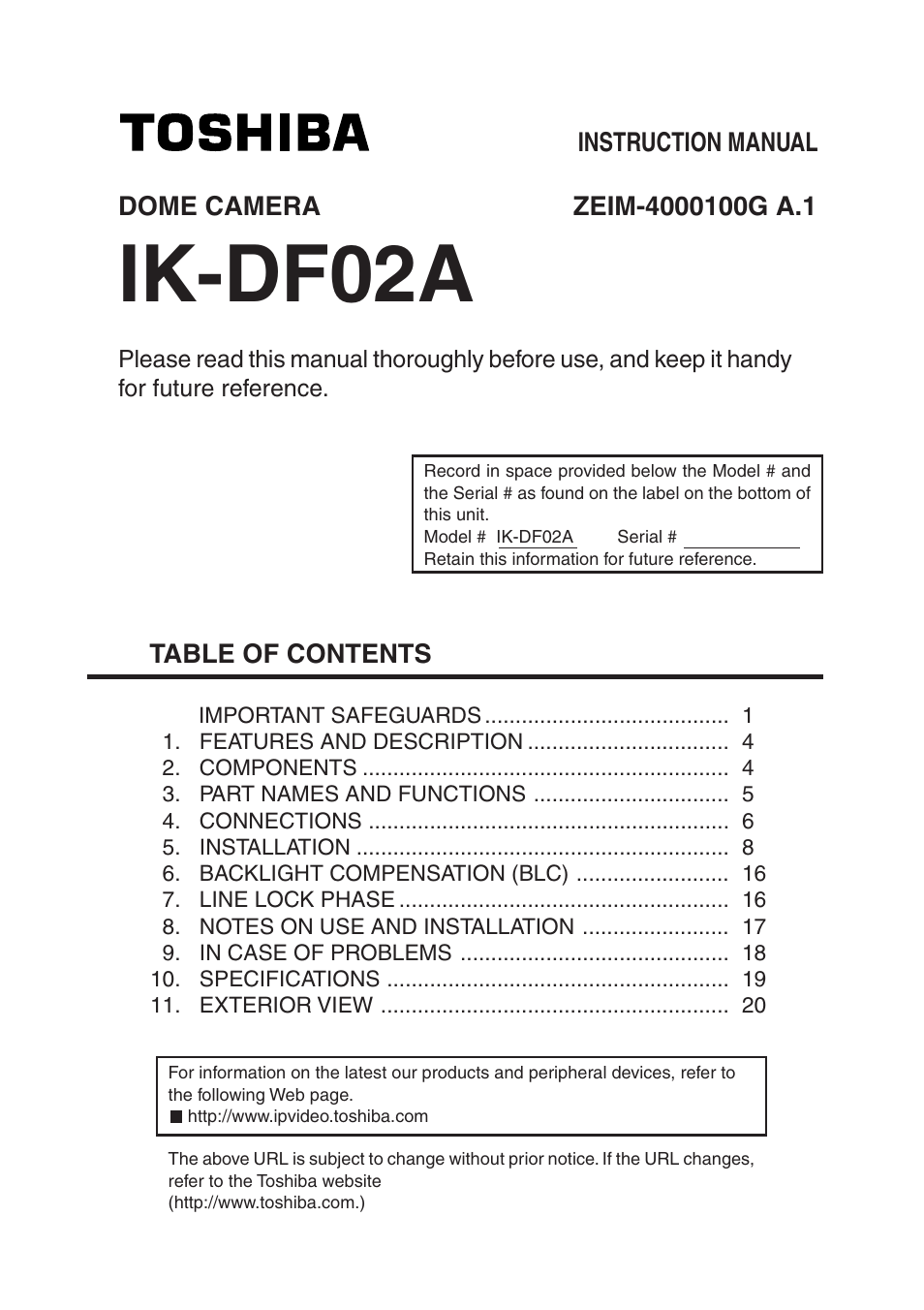 Toshiba IK-DF02A User Manual | 24 pages