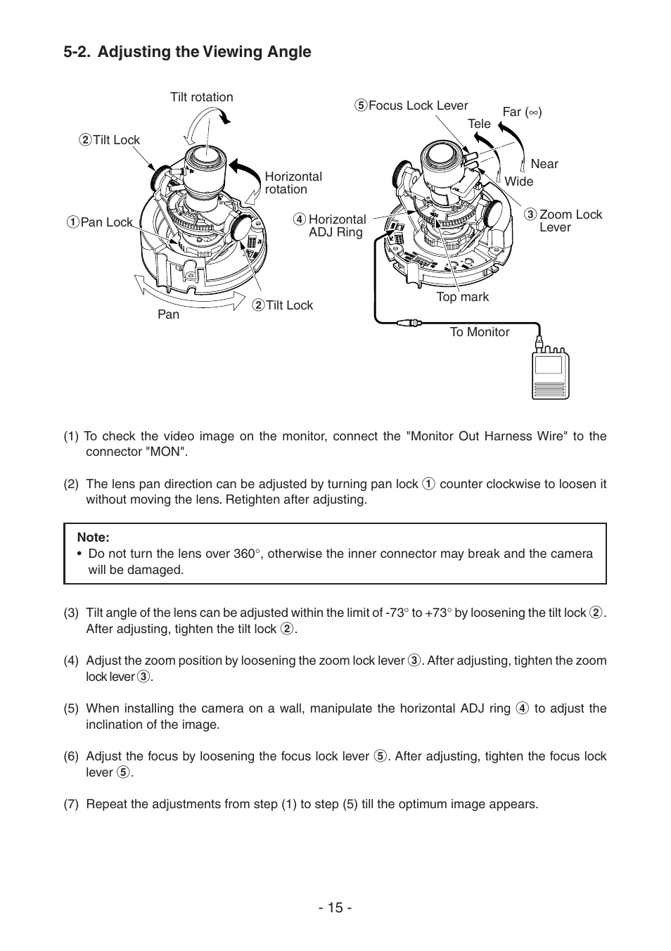 2. adjusting the viewing angle | Toshiba IK-DF02A User Manual | Page 16 / 24