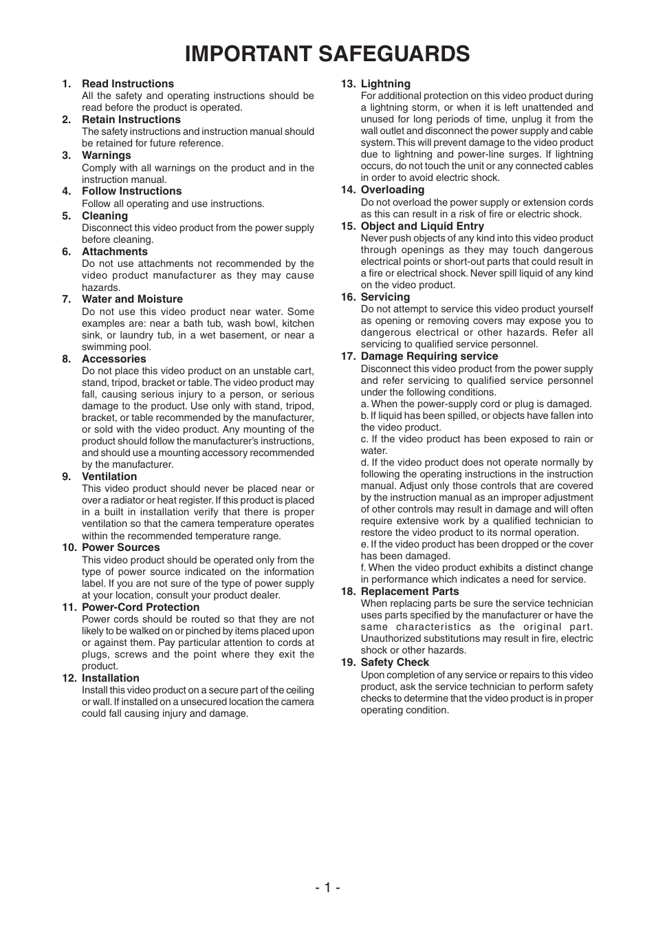 Important safeguards | Toshiba IK-DF02A User Manual | Page 2 / 24
