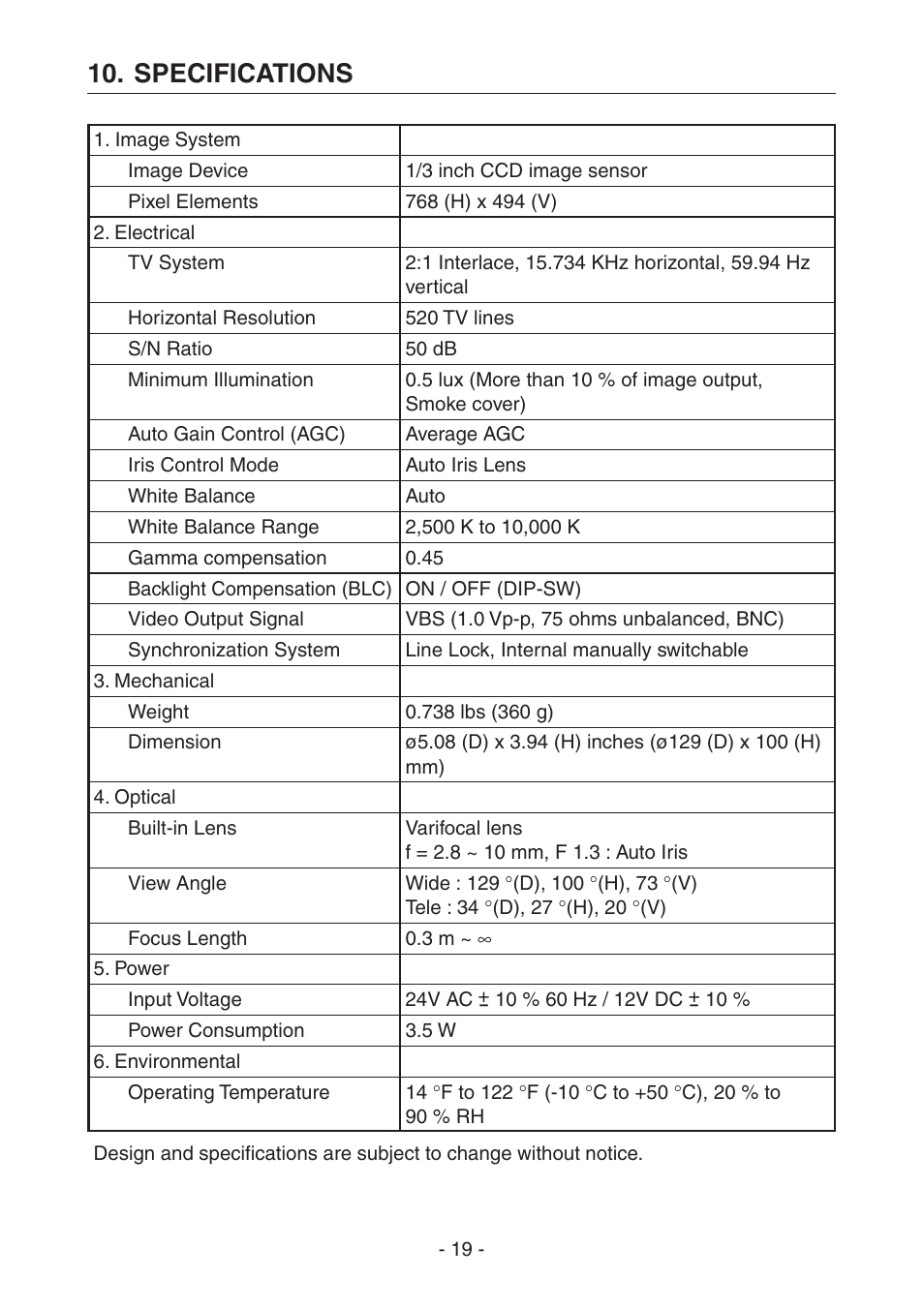 Specifications | Toshiba IK-DF02A User Manual | Page 20 / 24