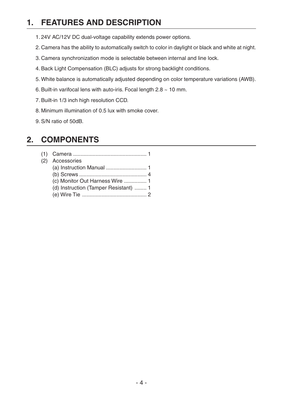 Features and description, Components | Toshiba IK-DF02A User Manual | Page 5 / 24