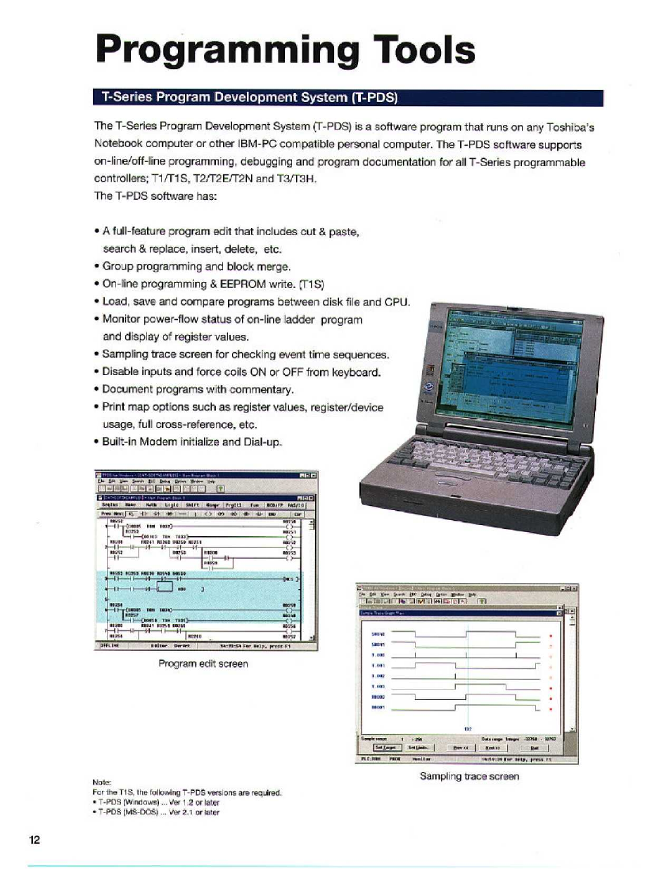 Programming tools, T-series program development system (t-pds) | Toshiba T1S User Manual | Page 12 / 20