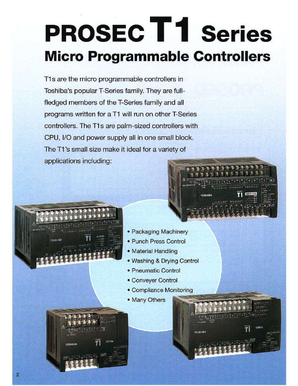 Prosec ti series, Prosec, Series | Micro programmable controllers, Wiiili | Toshiba T1S User Manual | Page 2 / 20