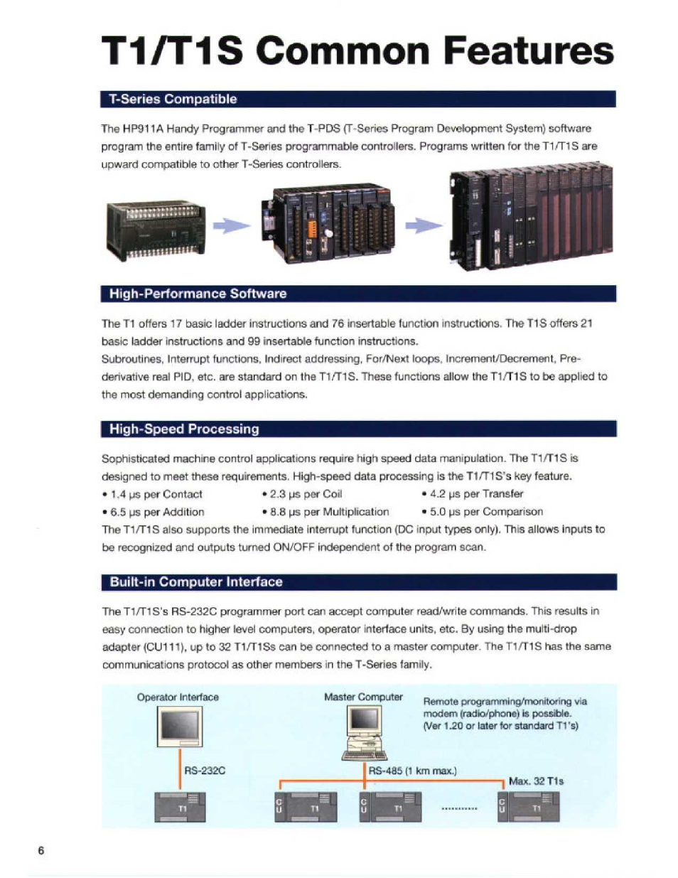 T1/t1s common features, T-series compatible, High-performance software | High-speed processing, Built-in computer interface | Toshiba T1S User Manual | Page 6 / 20
